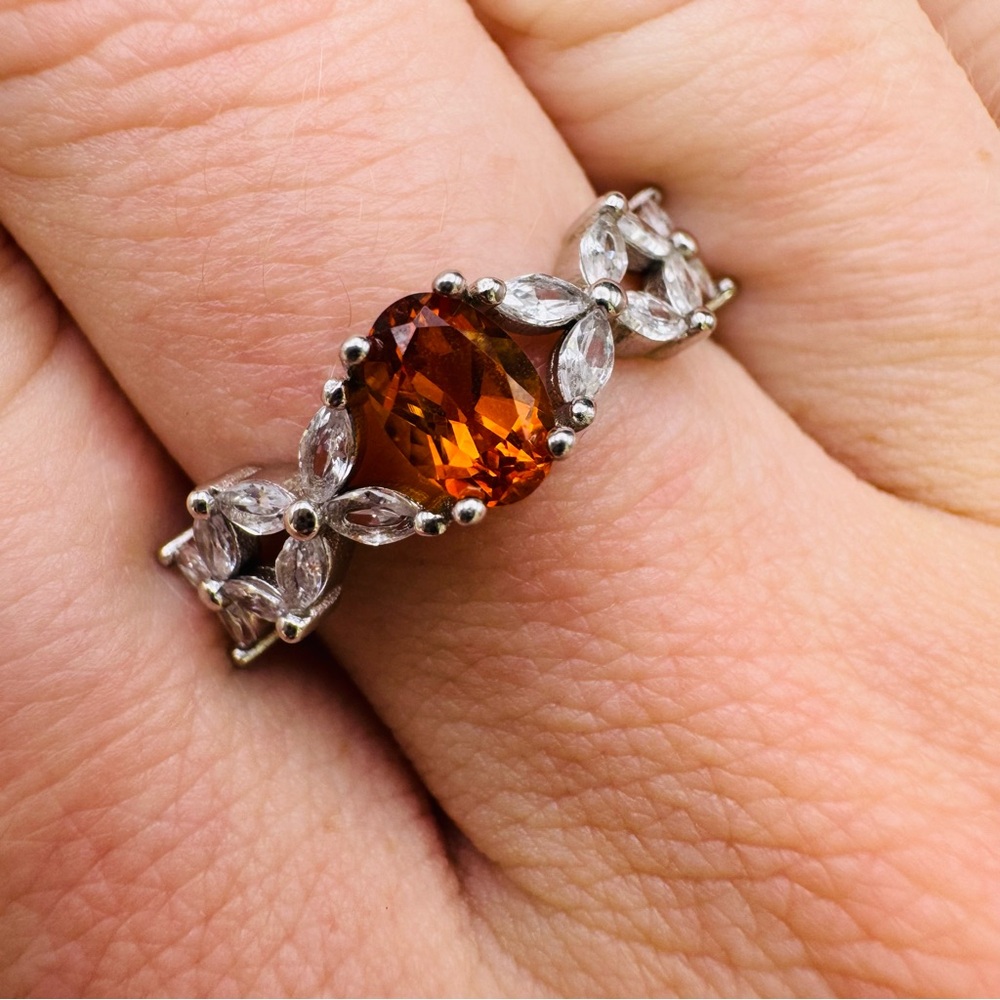 925 Citrine Ring with CZ Clear Accent Stones